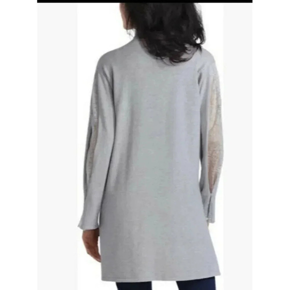 H Halston Lace Panel Long Sleeve Detail Cardigan Heather Gray Women’s XS - Picture 3 of 9